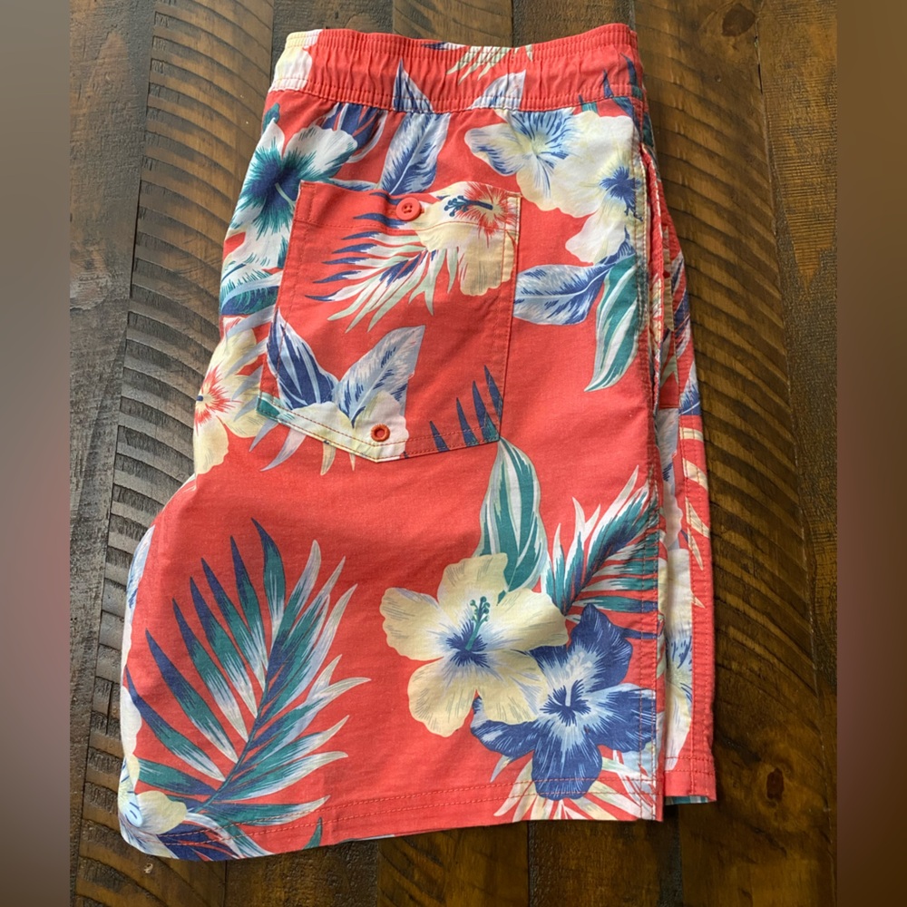 Goodfellow Mens Tropical Floral Print swim Trunks Sz L Drawstring Pockets